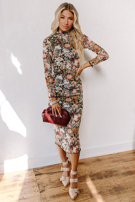 A Floral Allover Bodycon Midi Dress