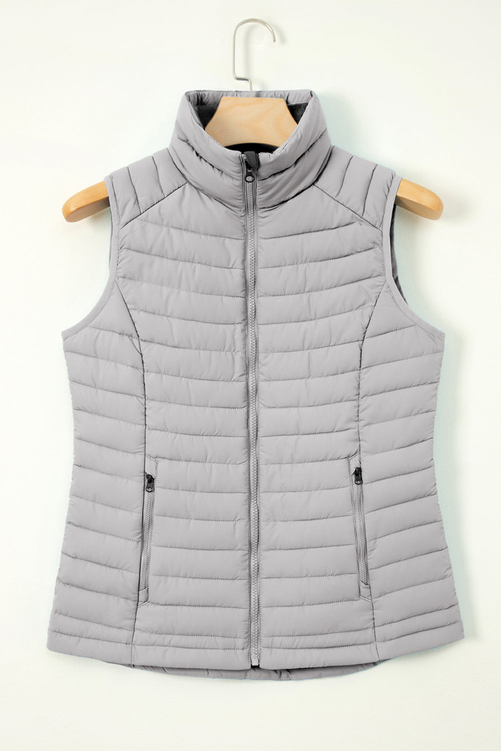 Silver Plush Collared Quilted Puffer Vest – Cozy Chic Outerwear | Opulent Vibe